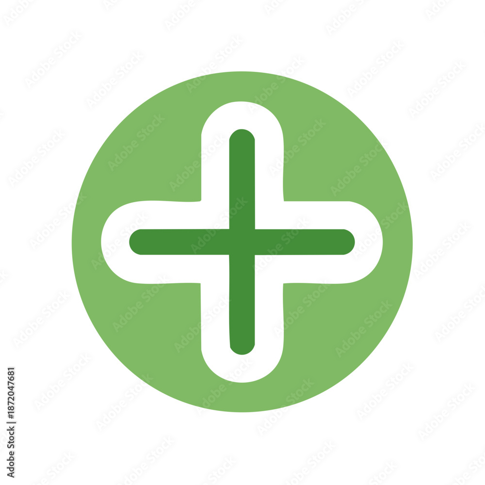 Obraz premium Green Circle Icon with White Plus Sign for Addition, Math, and User Interface Design