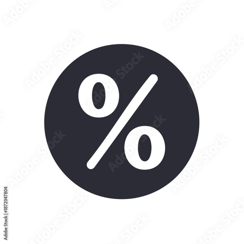 Percentage sign symbol in dark grey circle simple graphic illustration. Discount pricing rates.  Sales and special offers design element. Round percent emblem icon