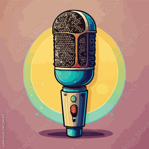 Vintage Microphone Illustration with Detailed Grille and Buttons.