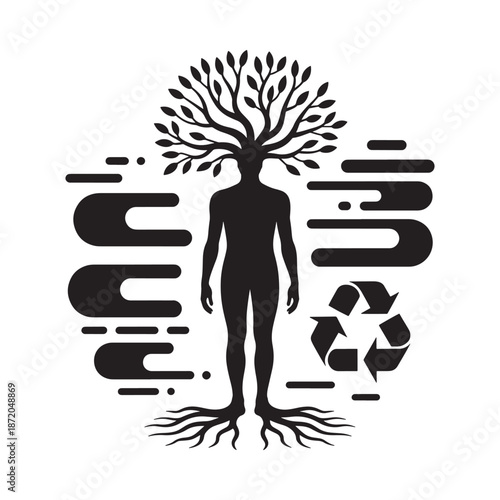 A silhouetted figure with a tree for a head symbolizes nature and human connection