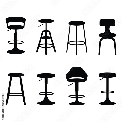 Modern Bar Stool and Counter Chair Furniture Silhouette Icon Set