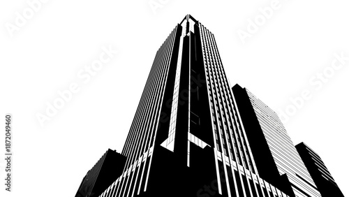 Abstract Architectural View of a Modern Skyscraper from Below on an Isolated White Background