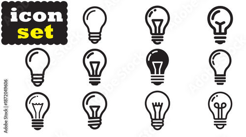 Light bulb icon Set, Light bulb solid Vector