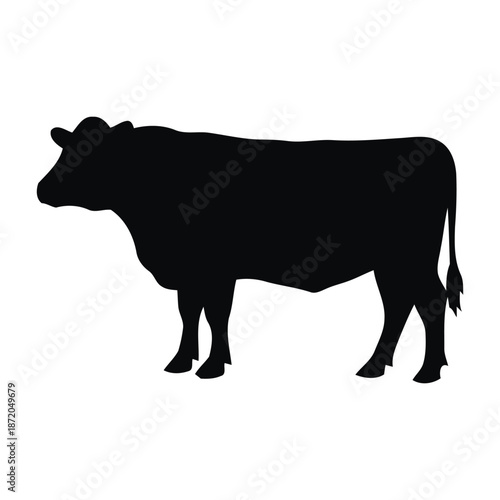 Black Cow Silhouette Vector Illustration Farm Animal Beef Dairy Cattle Logo