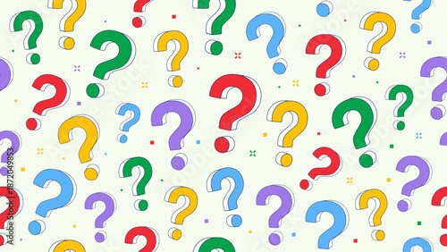 Colorful 3d question marks seamless pattern background. Vibrant educational background