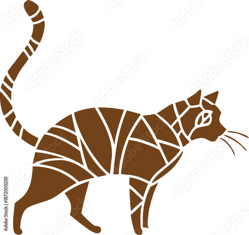 Cute cartoon cat and baby tiger vector illustration featuring funny striped animals and feline predators isolated on white