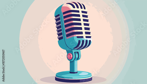 Vintage Microphone Illustration with Retro Design and Vibrant Colors.