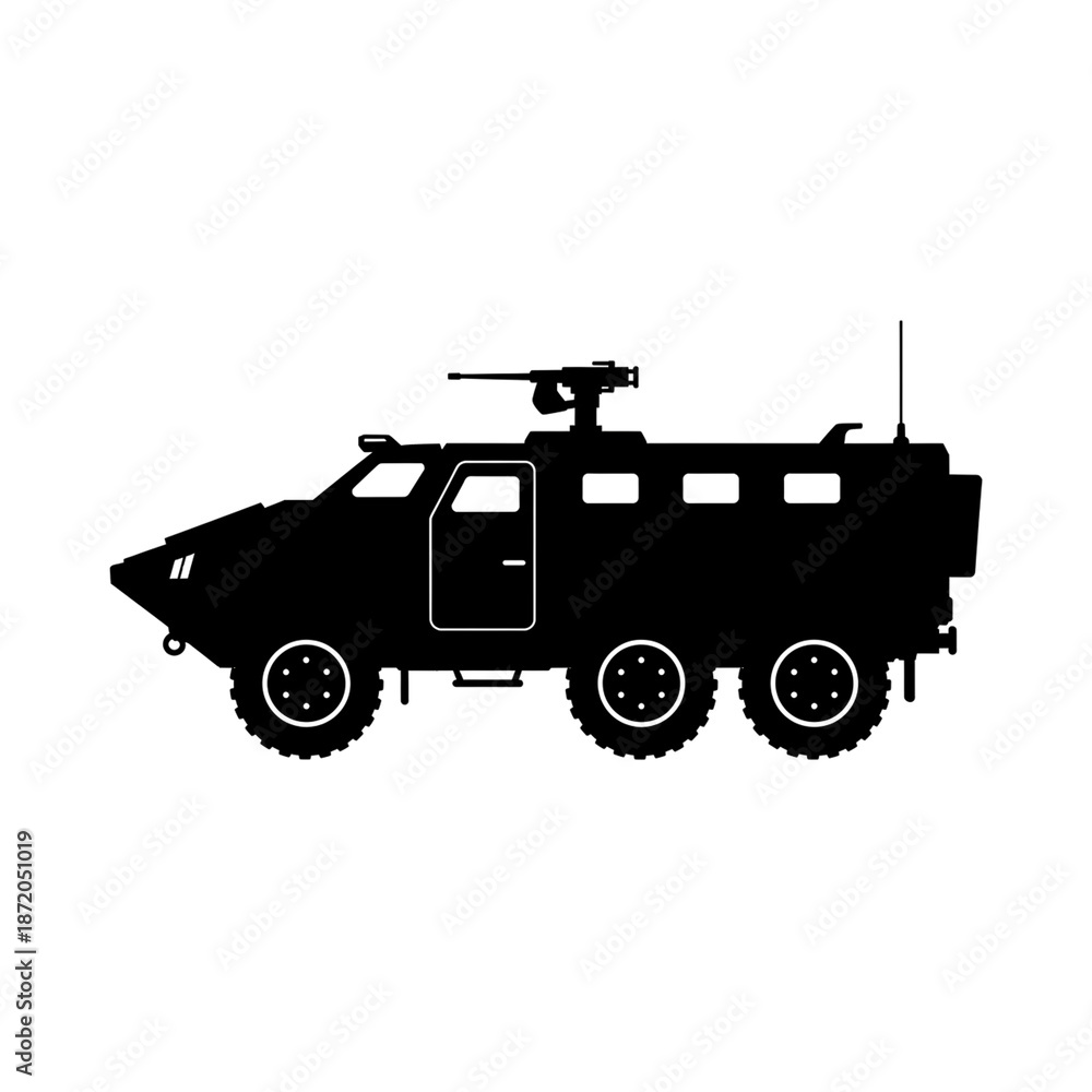 Fototapeta premium Armored Troop Transport Vehicle Silhouette Vector – Military Security Icon on White Background