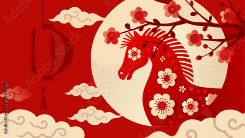 Red horse in moonlight Vector, illustration