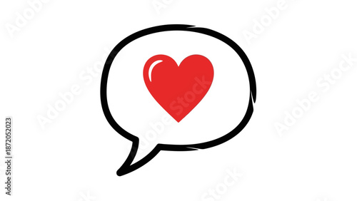 A simple, hand-drawn speech bubble containing a bright red heart, symbolizing love or affection.