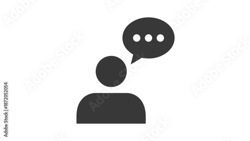 A simple, minimalist icon representing a person speaking or thinking, with a speech bubble containing three dots.