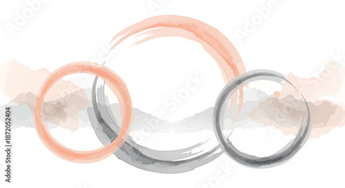 Abstract watercolor art with minimalist circles in peach and gray creating a zen vibe