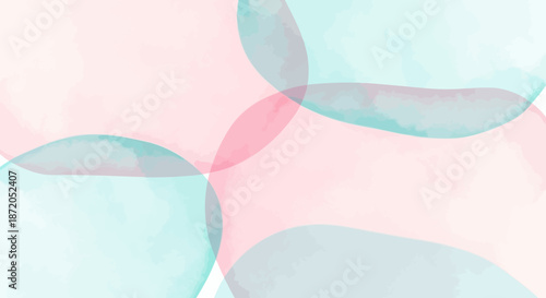 Abstract watercolor background with light pink and turquoise overlapping circles design