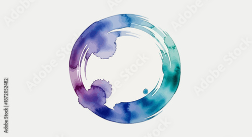 Abstract watercolor zen circle illustration with flowing blue and purple gradients perfect for