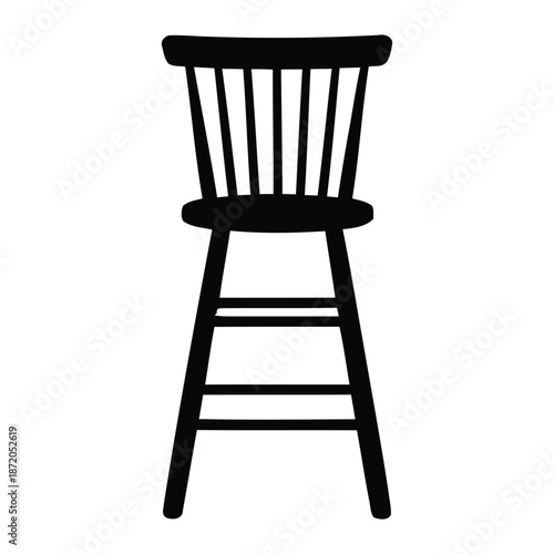 Vintage Wooden Bar Stool Silhouette Icon for Kitchen and Cafe Interior Design wooden chair isolated on white