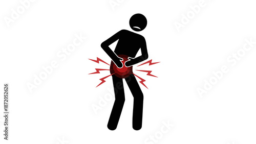 A stick figure experiencing severe abdominal pain, clutching their stomach with a distressed expression.