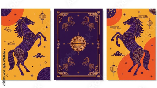 Astrological Horse Illustration, Zodiac Symbols, Constellation Chart, Mystical Theme, Vector Graphic Design, Centered View