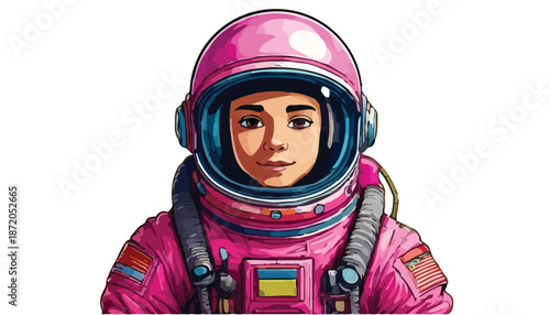 Astronaut in Pink Suit and Helmet with Ukraine Flag Patch.