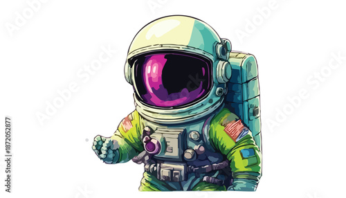 Cartoon Astronaut in Detailed Suit with Reflective Visor.