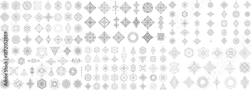 A diverse collection of intricate geometric line patterns featuring various shapes and designs.