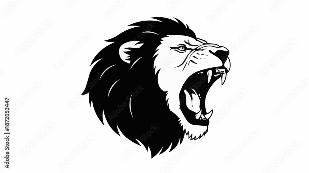 Obraz premium Fierce Lion Head Roaring Aggressive Wild Animal.