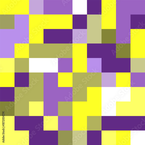 A vibrant background of squares. Shades of yellow and purple.  Colorful festive background. Vector eps