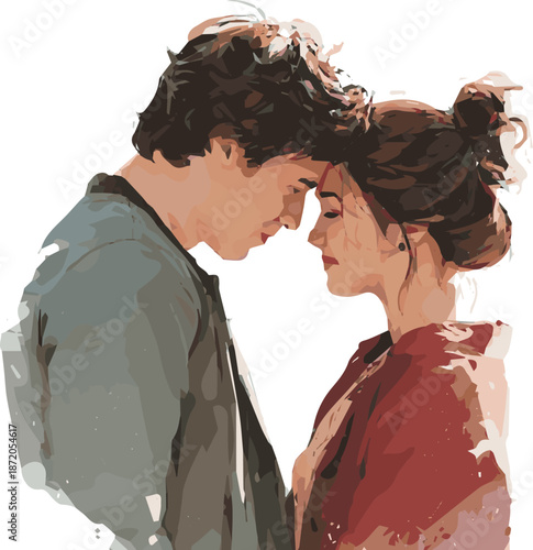 Create a realistic sexy romance young couple in love vector art with white background.