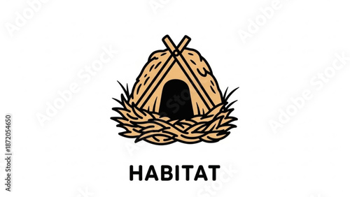 Simple hand drawn illustration of a natural habitat nest with wheat and grass surroundings with eco friendly and environmental and conservation