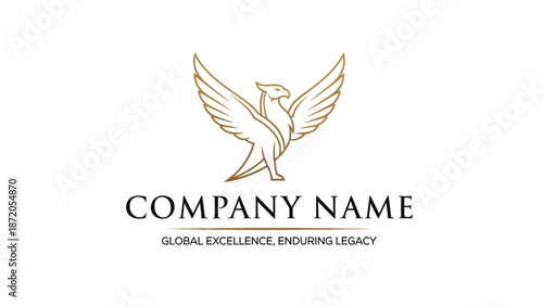 Elegant Corporate Logo Design with Bird Symbolizing Global Excellence.