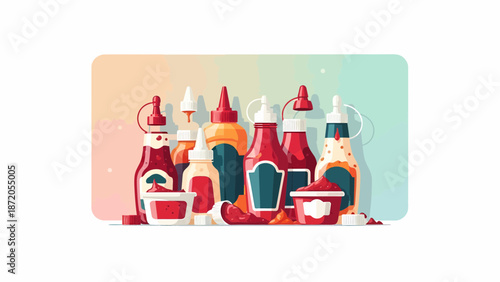 Assorted Bottles of Ketchup and Mustard.