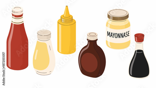 Assorted Bottles of Sauces and Condiments.