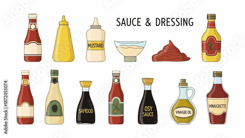 Assorted Bottles of Sauces and Dressings.
