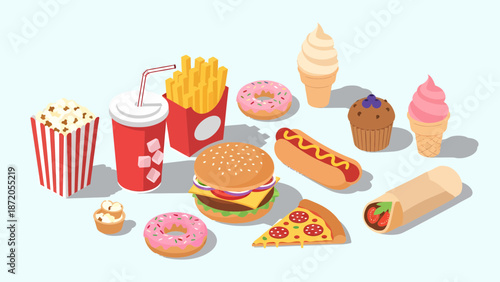 Assorted Fast Food Items on Display.