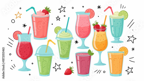 Colorful Cocktails and Drinks with Garnishes.