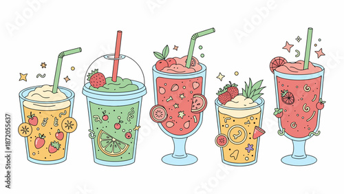 Colorful Smoothies in Various Glasses.