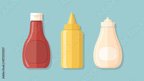 Ketchup Mustard Mayonnaise Bottles Illustration.