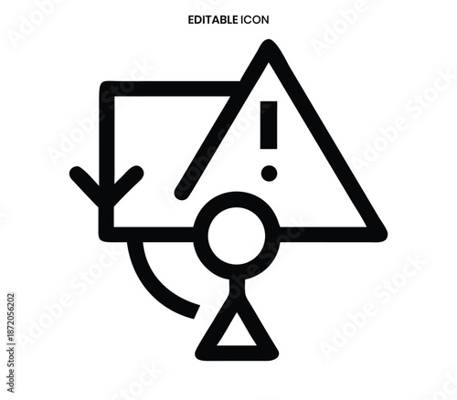 Warning sign with arrow and person icon indicating potential hazard or problematic situation