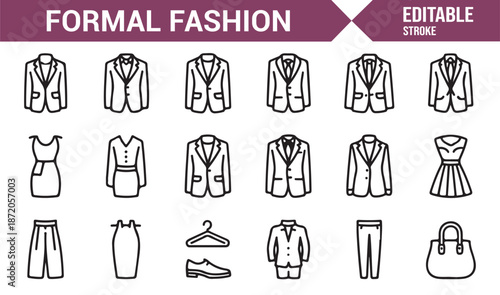 Editable formal clothing and business wear icons collection