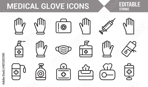 Medical glove editable icon set for health and safety designs