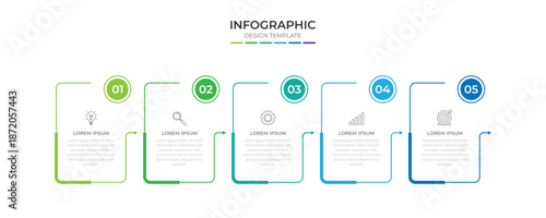Infographic design template with icons and 5 options or steps. Can be used for process diagram, presentations, workflow layout, banner, flow chart, info graph