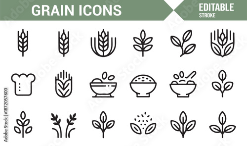 Editable grain and seed icon pack for nutrition and food design