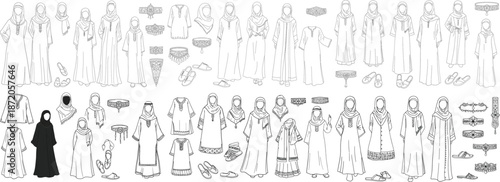 A collection of traditional clothing and accessories showcasing diverse styles and designs for women.