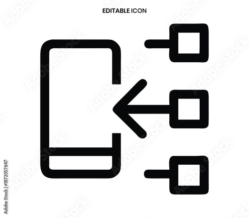 Mobile device with data transfer icons showing connection and outflow of information visually