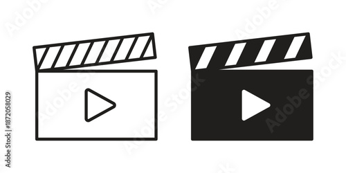 Film clapperboard icons In Trendy Design Vector Eps 10, Editable Stroke and solid flat.
