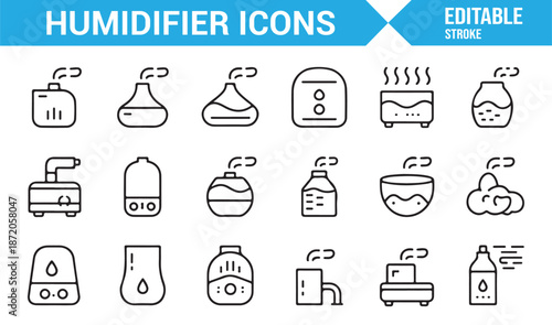 Humidifier and steam device icon set for apps and infographics