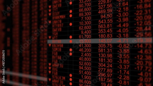 Stock market price red board chart showing economic crisis of world stock price down crisis.