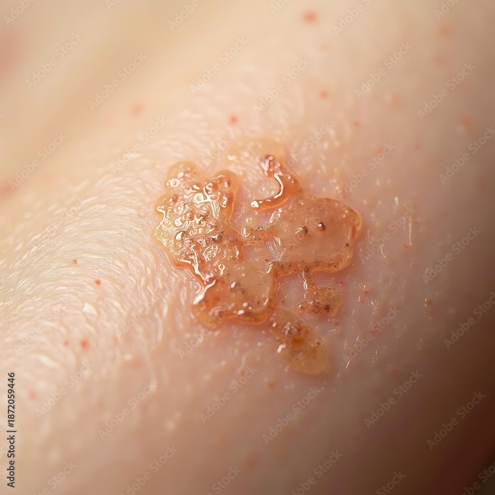 Fototapeta premium Skin Irritation Detail: Close-up showcases a detailed depiction of skin inflammation, providing a look at a patch of aggravated dermis.