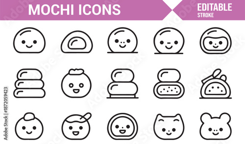 Japanese sweet mochi icons in editable vector style