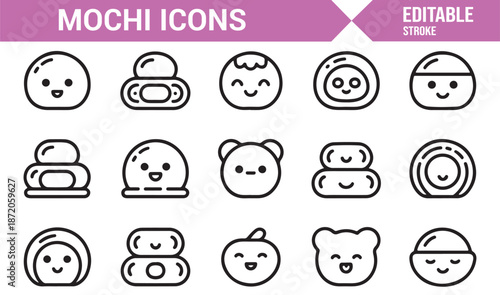 Cute mochi food character icons for packaging and apps