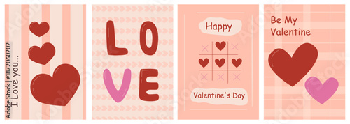 Cute romantic Valentine’s Day greeting cards, posters and social media templates in warm pastel flat style